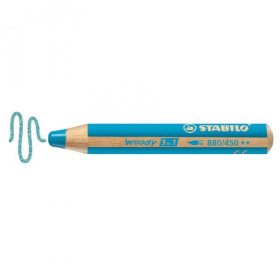 Карандаш Stabilo, с заточкой, 3 в 1 (цв.карандаш, акварельный карандаш, воск. мелок), голубой,в кар