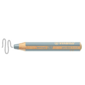 Карандаш Stabilo, с заточкой, 3 в 1 (цв.карандаш, акварельный карандаш, воск. мелок), серебро