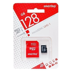 Карта памяти 128 GB MicroSD SmartBuy с адаптером SD Class 10