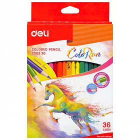 Карандаши цветные 36 цв., Deli Color Run, с заточкой, в карт. упак.