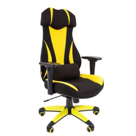 ТПТ Кресло компьютерное игровое (геймерское) GAME 14, ткань черный/желтый