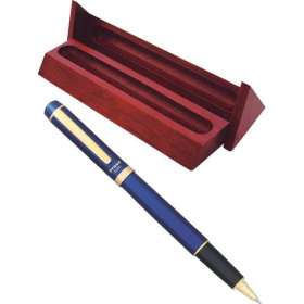 Ручка-роллер в дерев.футляре Ohto Proud, черная, корпус синий с золотом