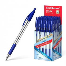 Ручка шариковая Erich Krause R-301 Classic Matic&Grip синяя, автоматическая 1 мм