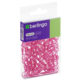 Скрепки цветные 28 мм 100 шт/уп металлические Berlingo, розовые