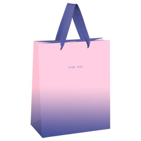 Пакет подарочный 18*23*10 см, MESHU Duotone. Pink-Purple gradient, ленточные ручки, крафт