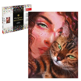 Мозаика алмазная Феникс Девушка с котом 30*40 см., холст на подрамнике, 24 цв.страз