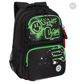 Рюкзак подростк, Grizzly RB-453-1/1, две лямки, черный с зеленым