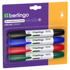 Набор маркеров для доски 4 цв. Berlingo Uniline WB200 2 мм круглые, в блистере