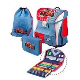 Ранец для нач. школы, School Point Машина, с наполнением красно-синий
