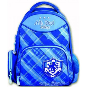 Рюкзак школьный, Феникс Шотландка и герб, две лямки голубой