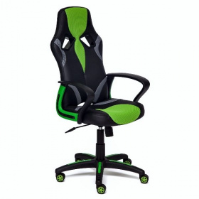 ТТЧ Кресло компьютерное игровое (геймерское) RUNNER, ткань/иск.кожа черный/зеленый