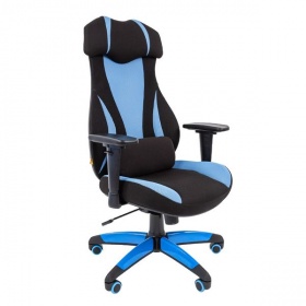 ТПТ Кресло компьютерное игровое (геймерское) GAME 14, ткань черный/голубой